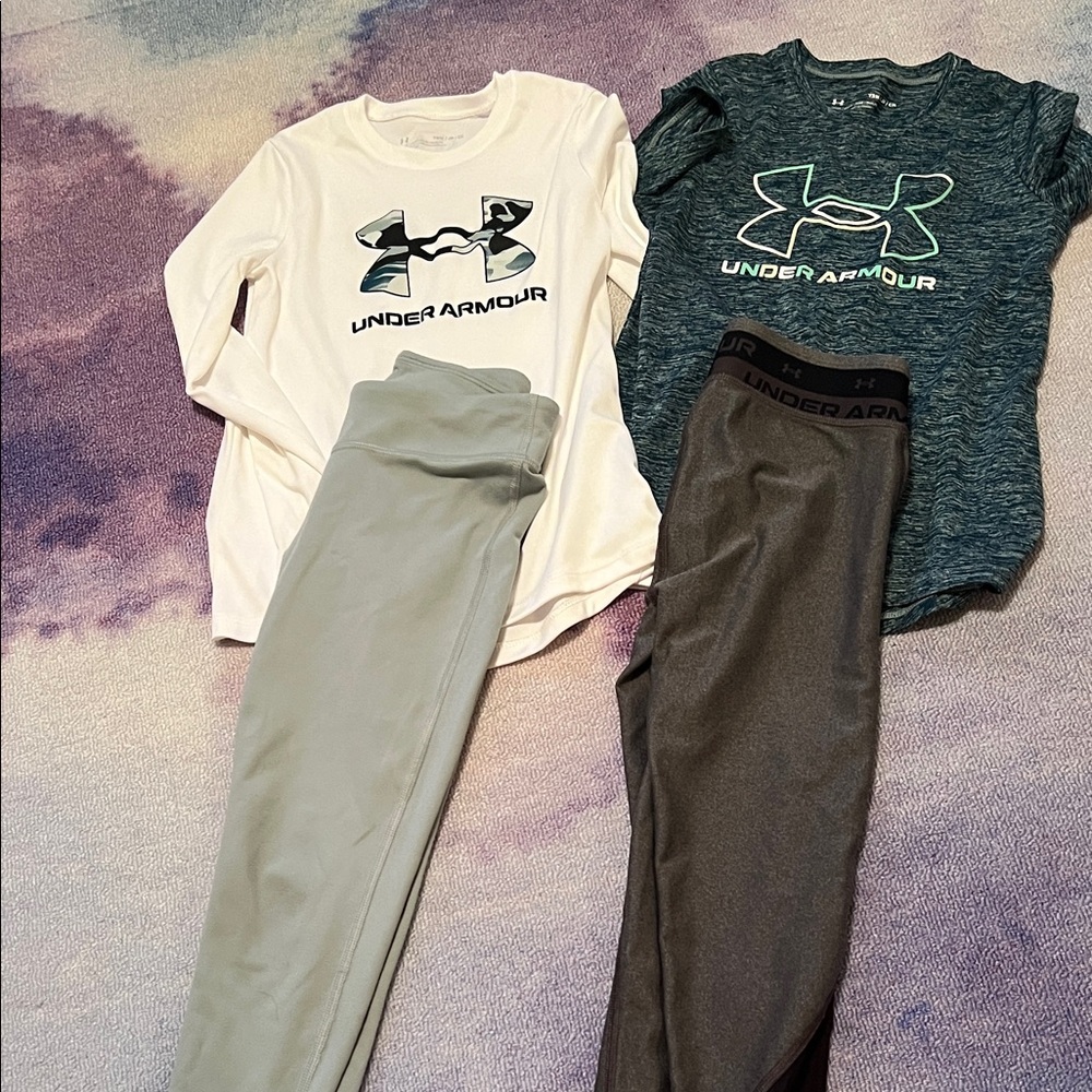 Girls Under Armour White and Gray Shirt with Leggings Set